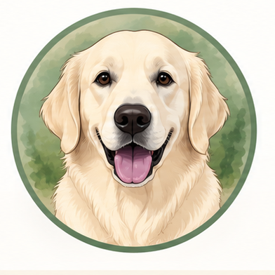 Illustrated portrait of Ellee, an English Cream Golden Retriever